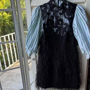 Ganni Black and White Striped Dress